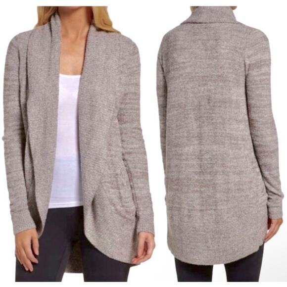 Barefoot Dreams CozyChic Lite Cardigan Sweater Size Medium Taupe Open Front - Picture 1 of 8